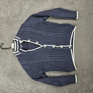 Brooks Brothers Cardigan Womens L Navy Blue Cable Knit‎ ButtonUp Preppy Classic